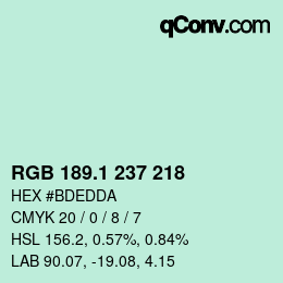 カラーコード: RGB 189.1 237 218 | qconv.com
