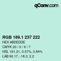 カラーコード: RGB 189.1 237 222 | qconv.com