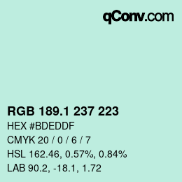 カラーコード: RGB 189.1 237 223 | qconv.com