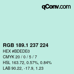Color code: RGB 189.1 237 224 | qconv.com