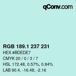 Color code: RGB 189.1 237 231 | qconv.com