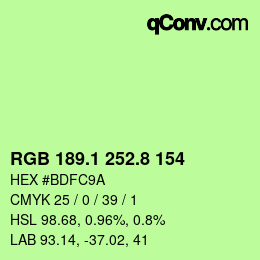 カラーコード: RGB 189.1 252.8 154 | qconv.com