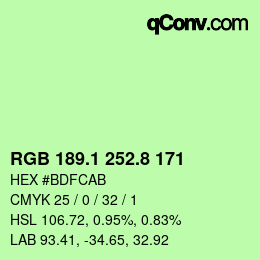 カラーコード: RGB 189.1 252.8 171 | qconv.com