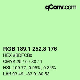 カラーコード: RGB 189.1 252.8 176 | qconv.com