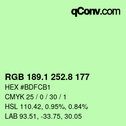 カラーコード: RGB 189.1 252.8 177 | qconv.com