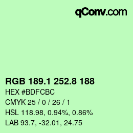 カラーコード: RGB 189.1 252.8 188 | qconv.com