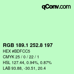 カラーコード: RGB 189.1 252.8 197 | qconv.com