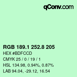 Color code: RGB 189.1 252.8 205 | qconv.com