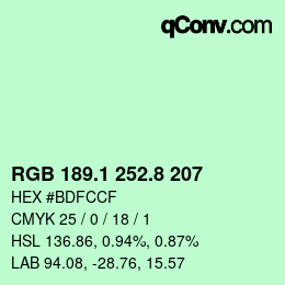 カラーコード: RGB 189.1 252.8 207 | qconv.com