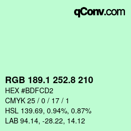 Color code: RGB 189.1 252.8 210 | qconv.com