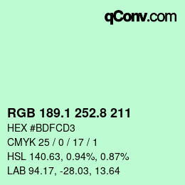 カラーコード: RGB 189.1 252.8 211 | qconv.com