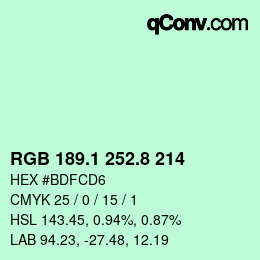 Color code: RGB 189.1 252.8 214 | qconv.com