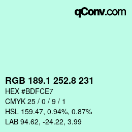 カラーコード: RGB 189.1 252.8 231 | qconv.com
