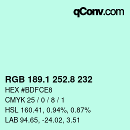 カラーコード: RGB 189.1 252.8 232 | qconv.com