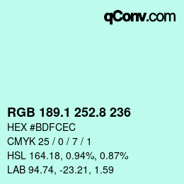 カラーコード: RGB 189.1 252.8 236 | qconv.com