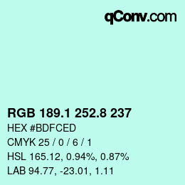 カラーコード: RGB 189.1 252.8 237 | qconv.com