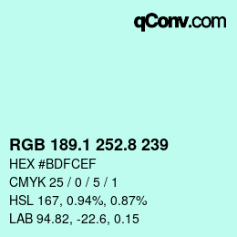 Farbcode: RGB 189.1 252.8 239 | qconv.com