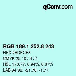 Color code: RGB 189.1 252.8 243 | qconv.com