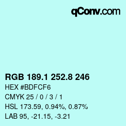 カラーコード: RGB 189.1 252.8 246 | qconv.com