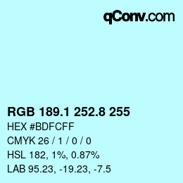 Color code: RGB 189.1 252.8 255 | qconv.com