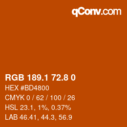 Color code: RGB 189.1 72.8 0 | qconv.com