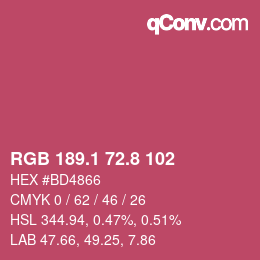 カラーコード: RGB 189.1 72.8 102 | qconv.com