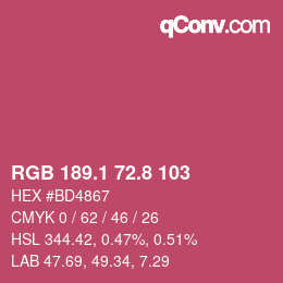 カラーコード: RGB 189.1 72.8 103 | qconv.com