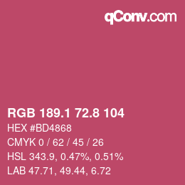 カラーコード: RGB 189.1 72.8 104 | qconv.com
