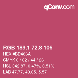 カラーコード: RGB 189.1 72.8 106 | qconv.com