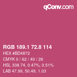 カラーコード: RGB 189.1 72.8 114 | qconv.com