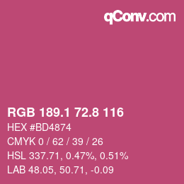 カラーコード: RGB 189.1 72.8 116 | qconv.com
