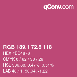カラーコード: RGB 189.1 72.8 118 | qconv.com