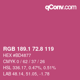 カラーコード: RGB 189.1 72.8 119 | qconv.com