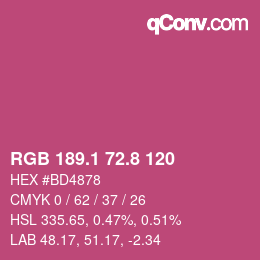 カラーコード: RGB 189.1 72.8 120 | qconv.com