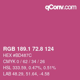 カラーコード: RGB 189.1 72.8 124 | qconv.com