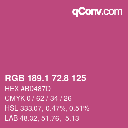 カラーコード: RGB 189.1 72.8 125 | qconv.com