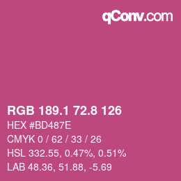 カラーコード: RGB 189.1 72.8 126 | qconv.com