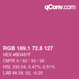 カラーコード: RGB 189.1 72.8 127 | qconv.com