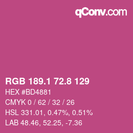 カラーコード: RGB 189.1 72.8 129 | qconv.com