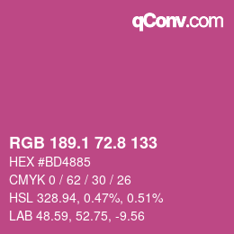 カラーコード: RGB 189.1 72.8 133 | qconv.com