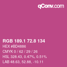 カラーコード: RGB 189.1 72.8 134 | qconv.com