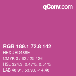 カラーコード: RGB 189.1 72.8 142 | qconv.com