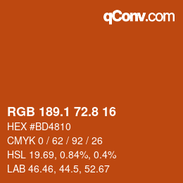 Color code: RGB 189.1 72.8 16 | qconv.com