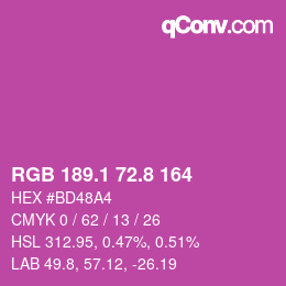 カラーコード: RGB 189.1 72.8 164 | qconv.com