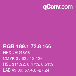 カラーコード: RGB 189.1 72.8 166 | qconv.com
