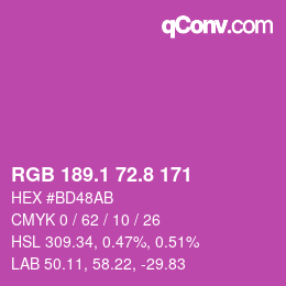 カラーコード: RGB 189.1 72.8 171 | qconv.com