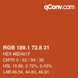 Color code: RGB 189.1 72.8 31 | qconv.com