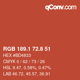 Color code: RGB 189.1 72.8 51 | qconv.com