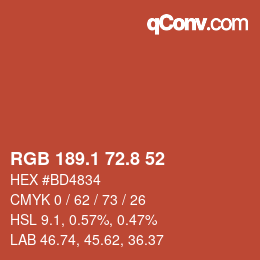 Color code: RGB 189.1 72.8 52 | qconv.com