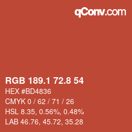 カラーコード: RGB 189.1 72.8 54 | qconv.com